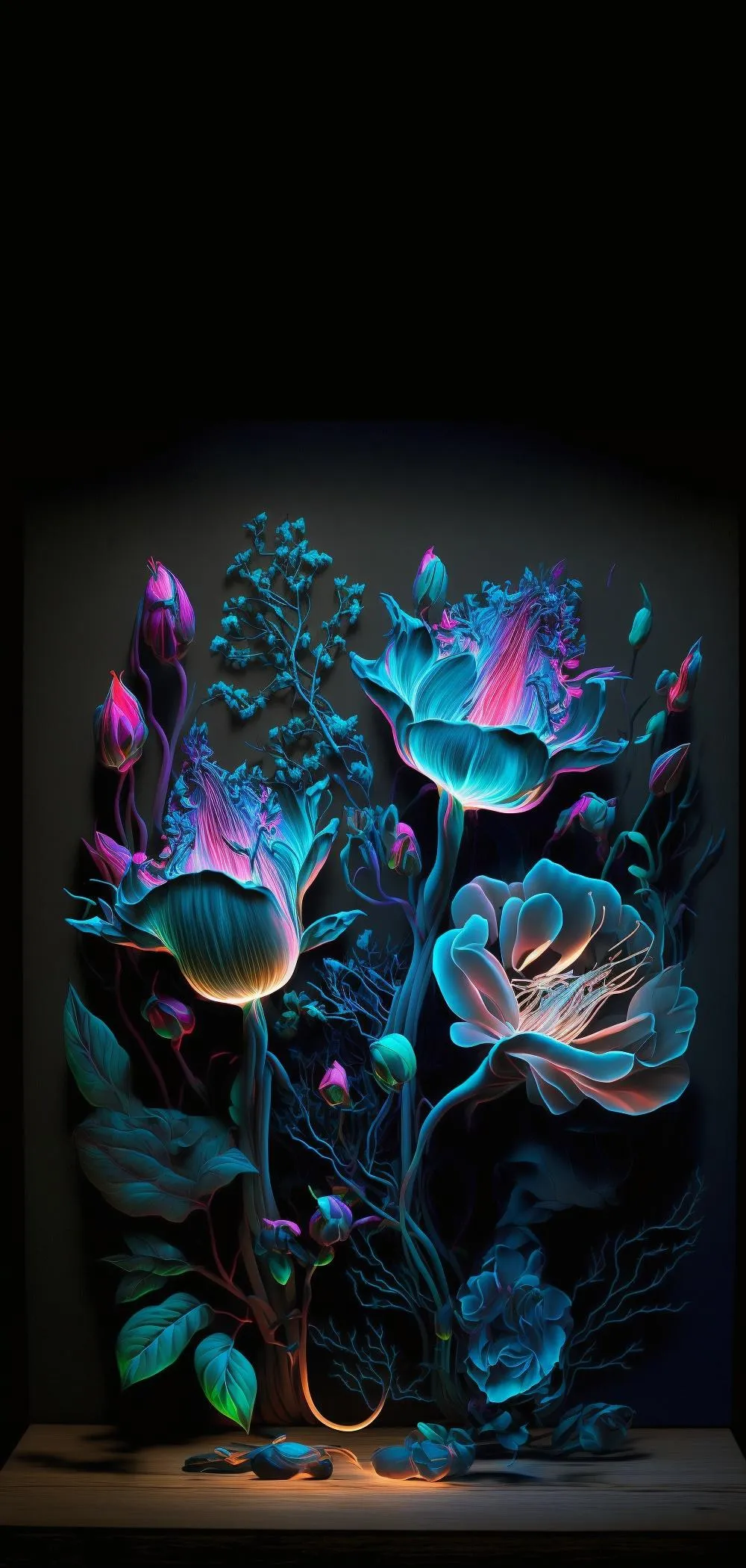 Abstract Flowers Floating in Dark Wall Background Wallpaper