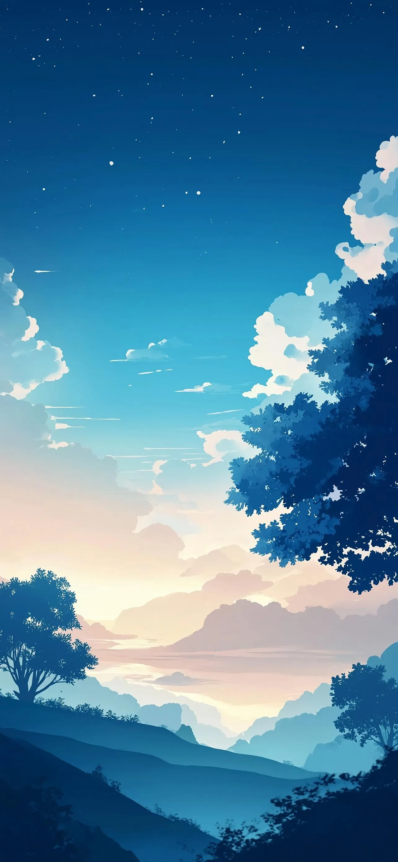 Beautiful Blue Sky with Clouds and Sunlight Wallpaper