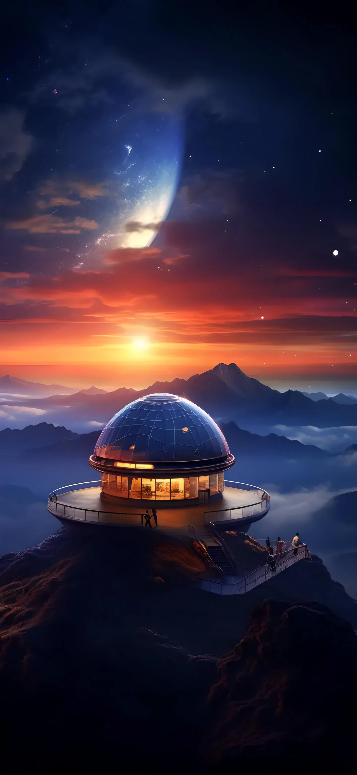 Beautiful Mountain Scene with Cabin and Purple Sky