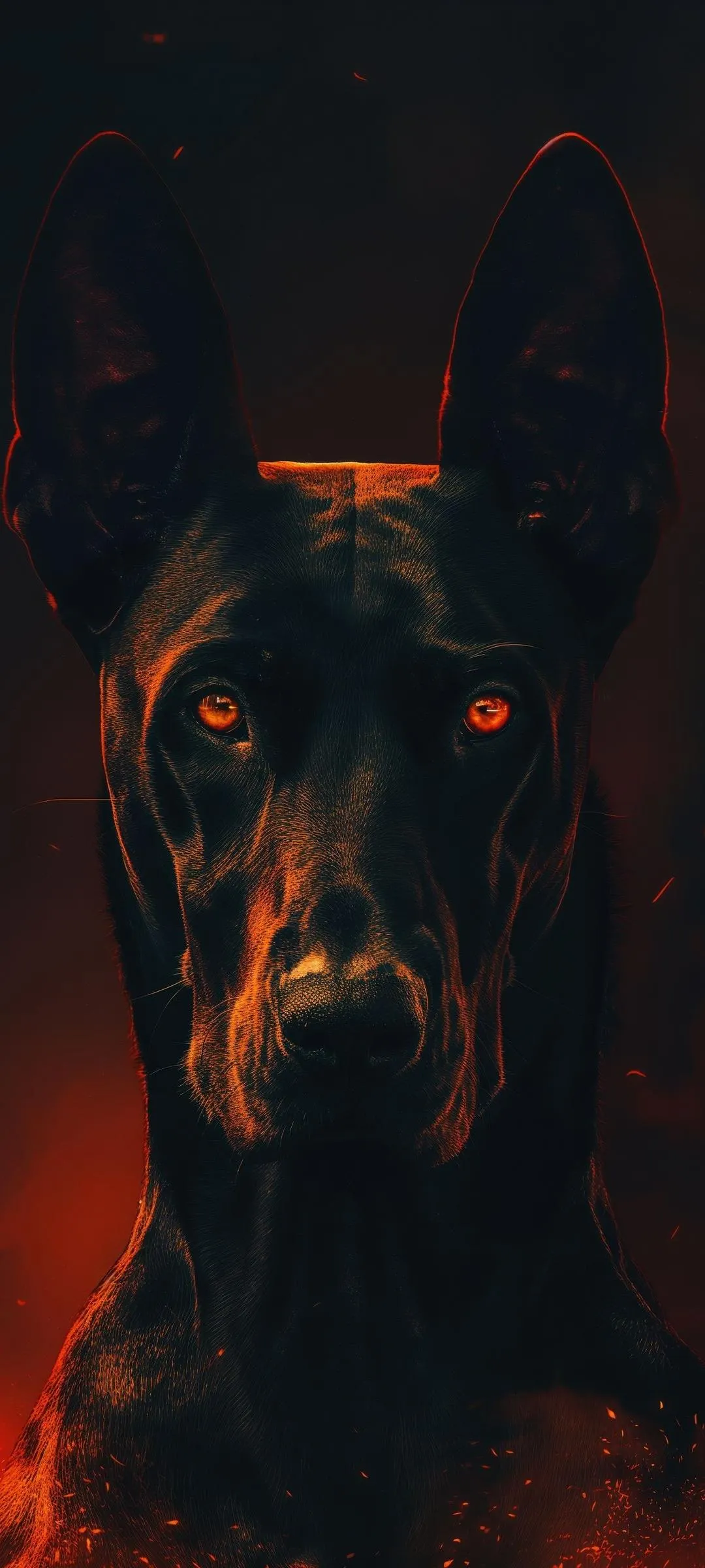 Black Dog Portrait in Red Light Artistic Wallpaper