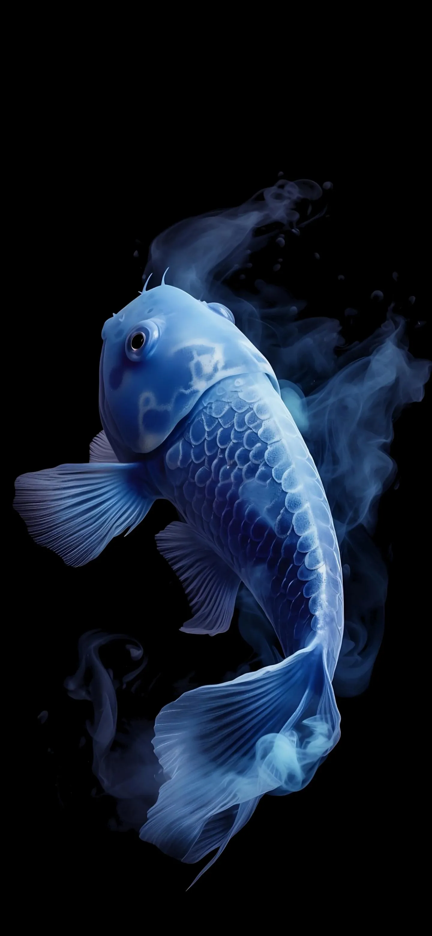 Blue Smoke Forming Fish Shape on Black Artistic Image