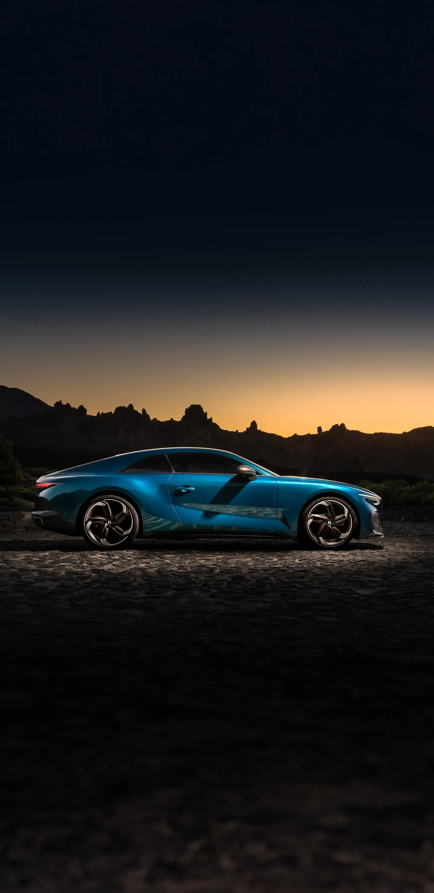 Blue Sports Car in Dark Night City Street Photo HD