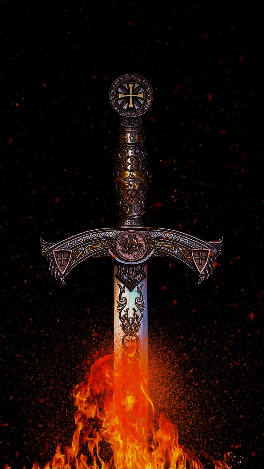 Burning Sword Fantasy Fire Power Warrior Artwork Wallpaper