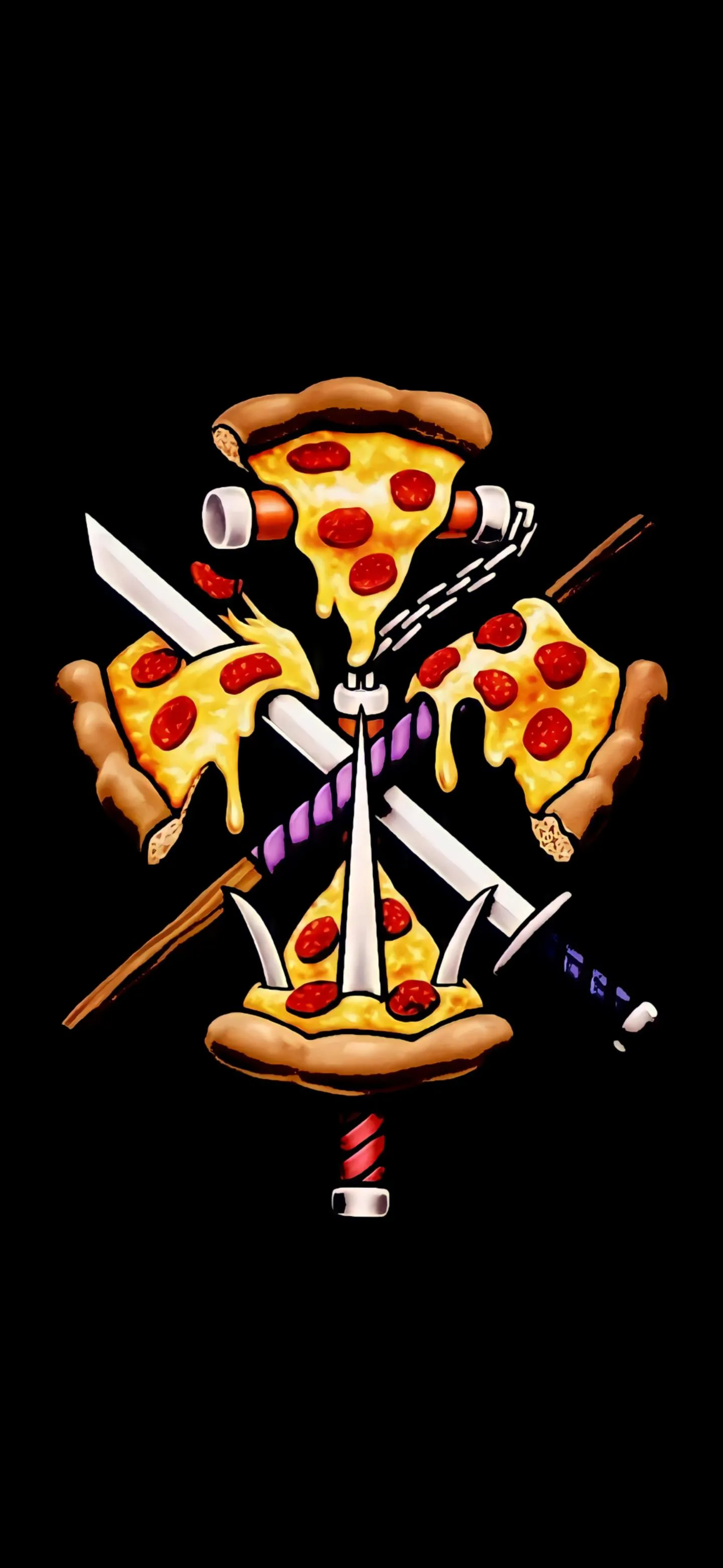 Creative Pizza and Swords Artistic Illustration Design