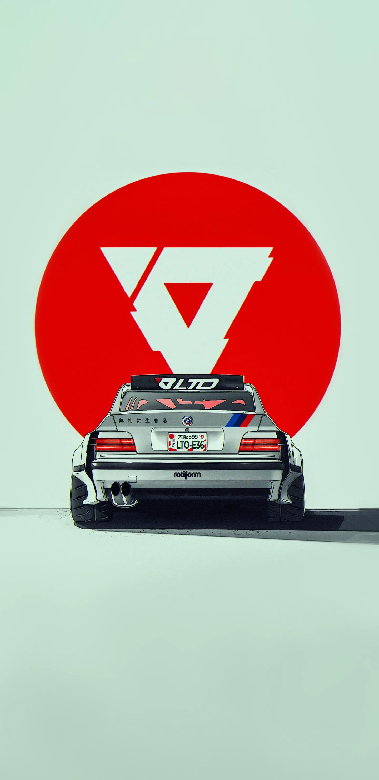 Cute Red Car with Yield Sign Minimalist Poster Wallpaper