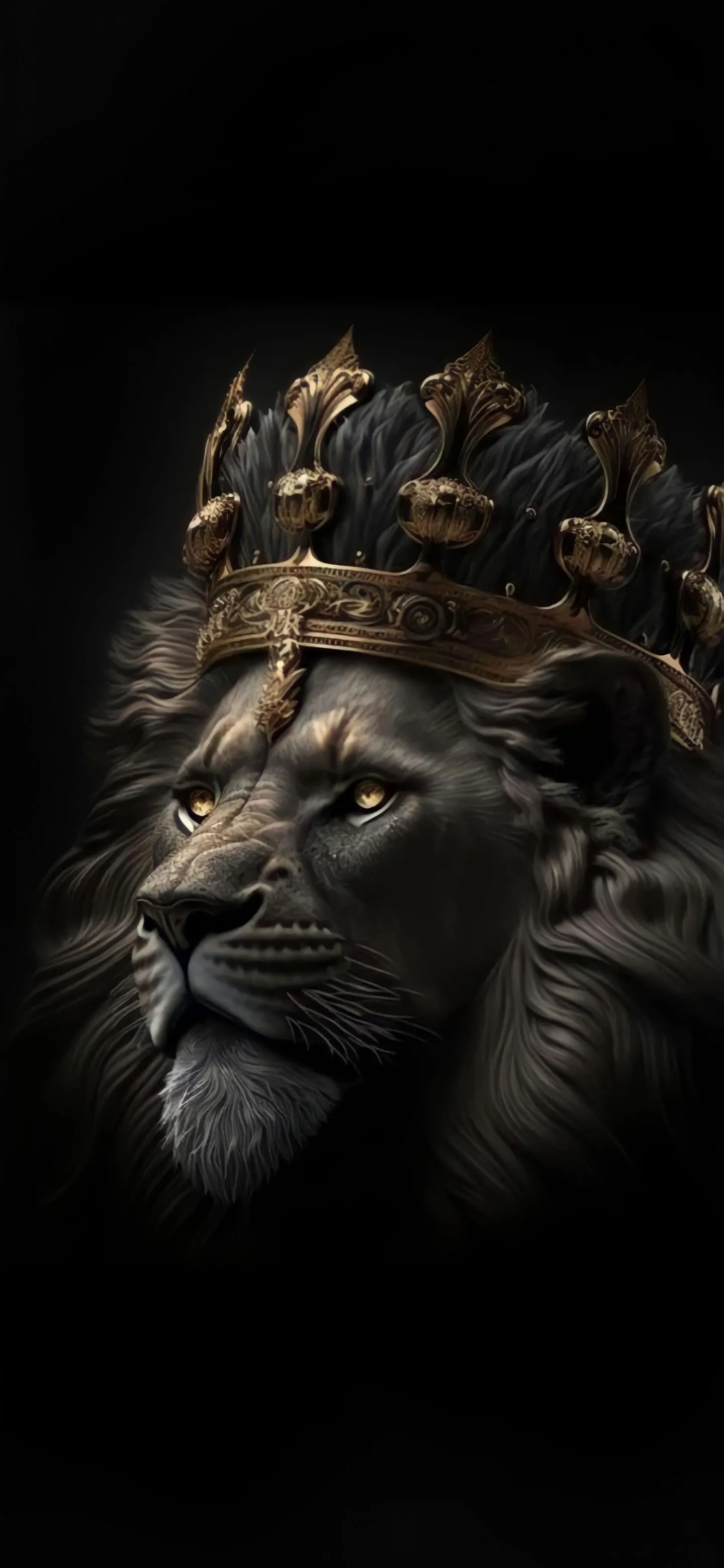 Dark Lion Portrait with Crown Fantasy Artwork Wallpaper