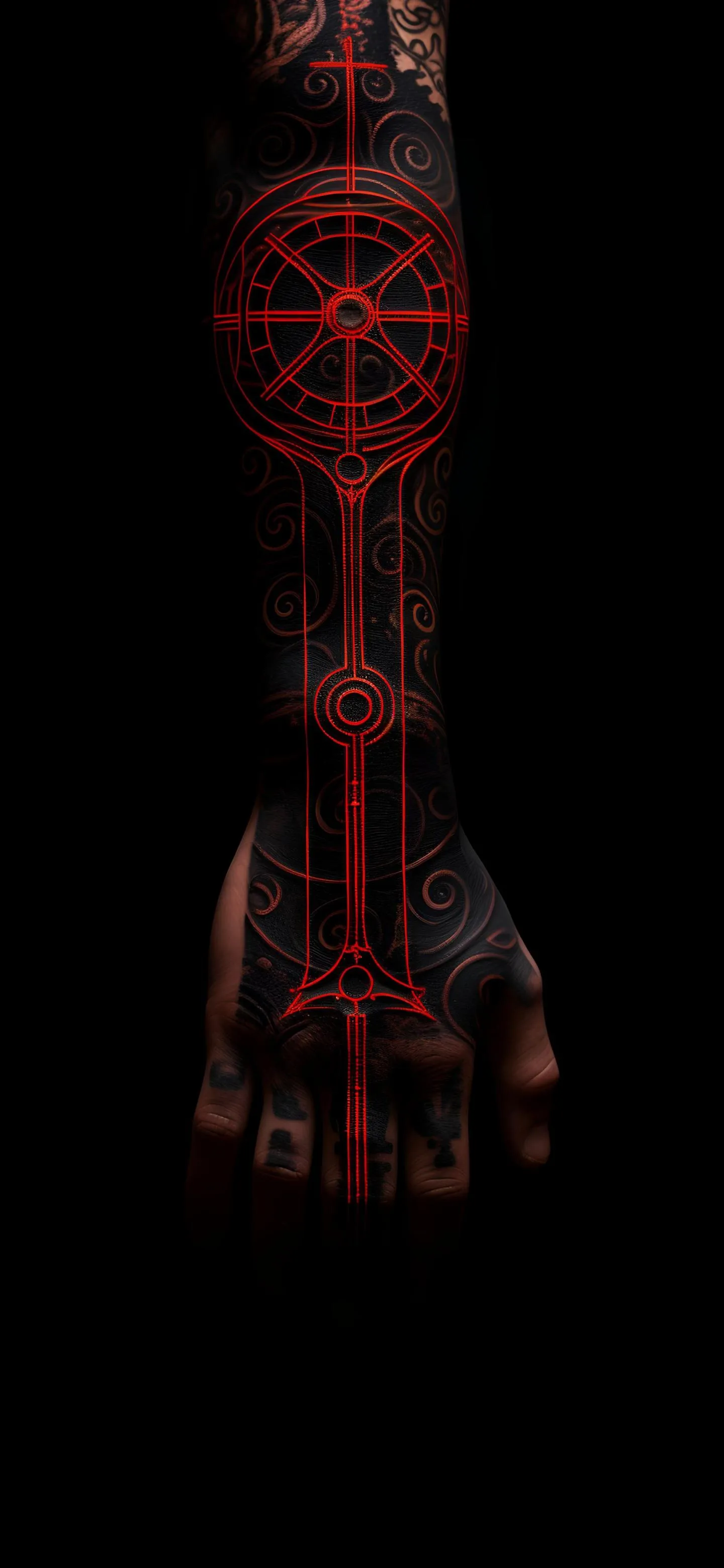 Dark Red Glowing Mechanical Hand Sci Fi Artwork Wallpaper