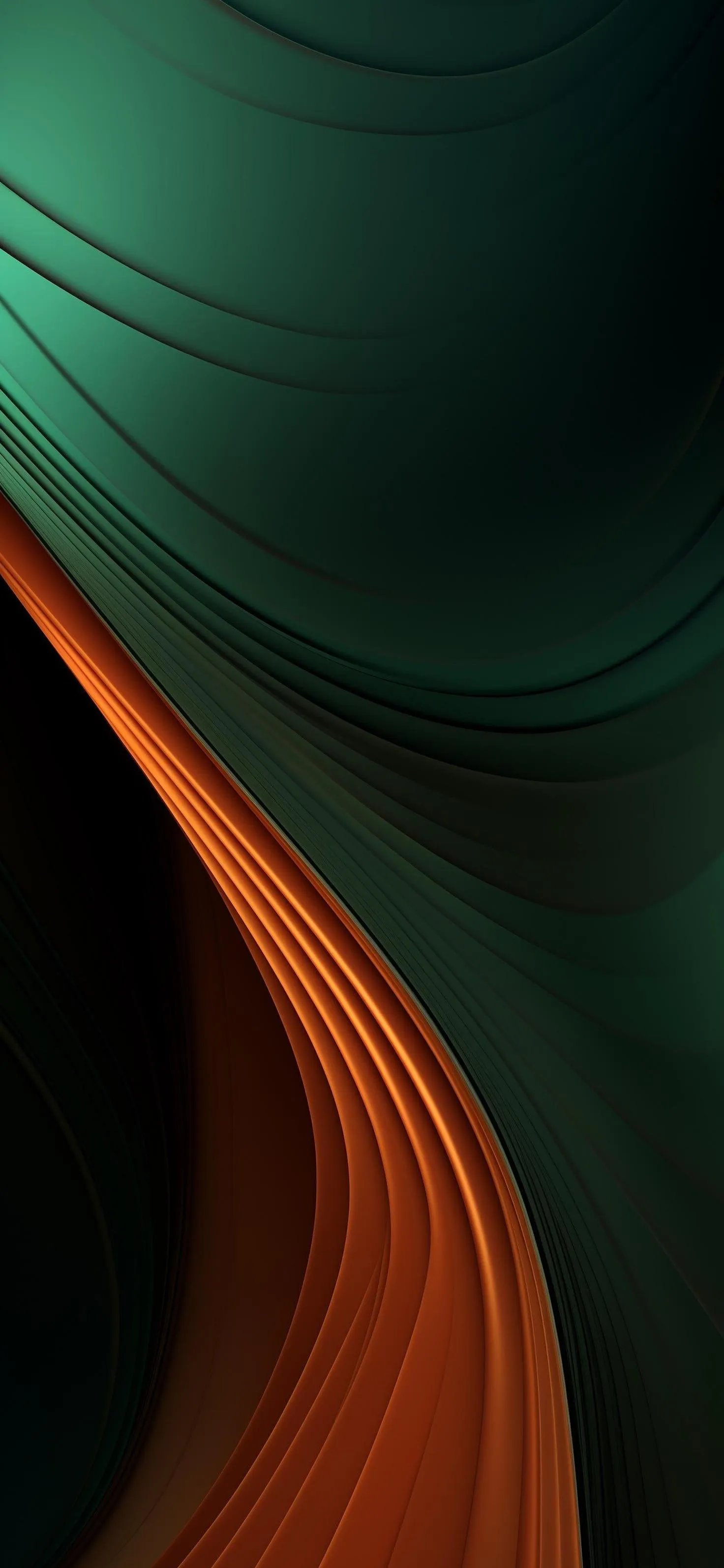 Elegant Abstract Curves Green and Orange Pattern Wallpaper