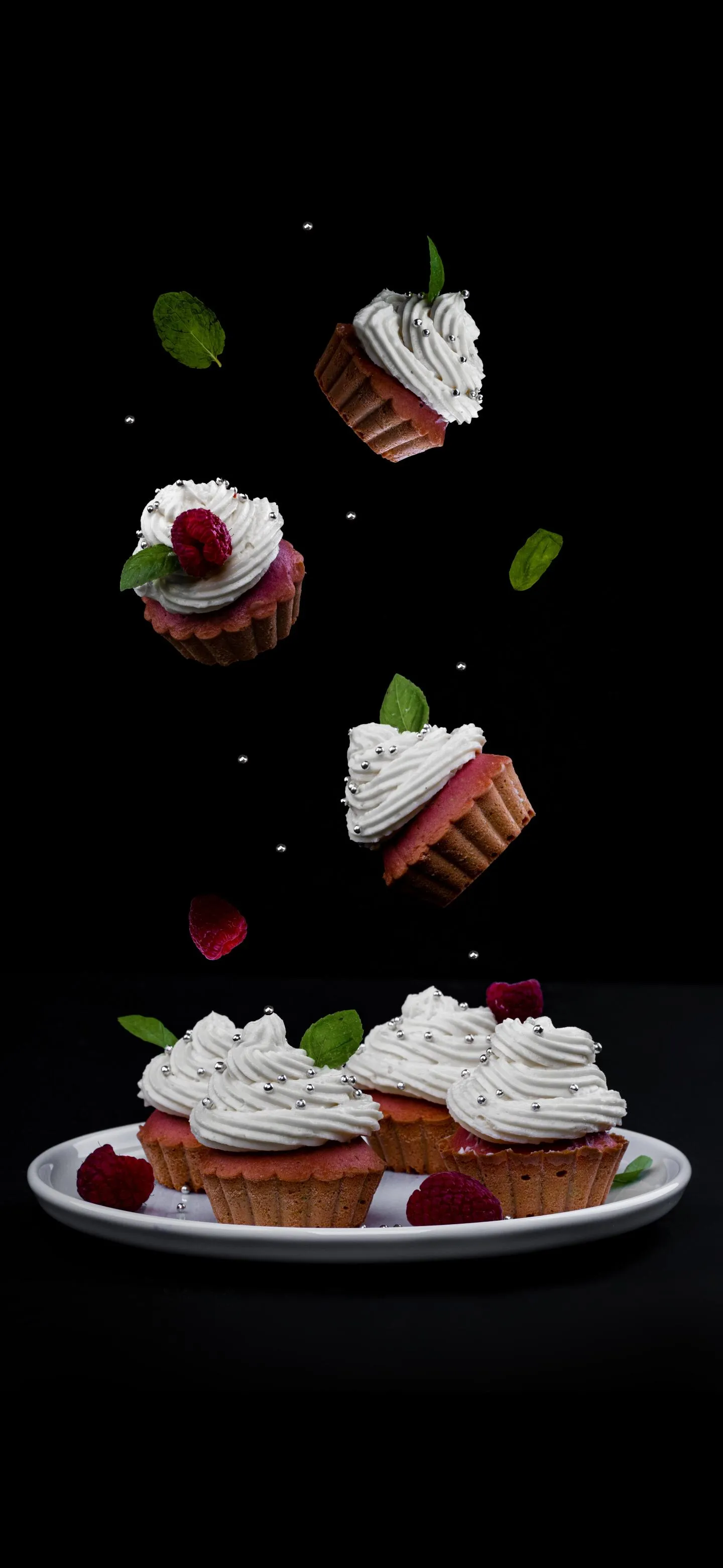 Elegant Dessert Art with Floating Cupcakes Composition