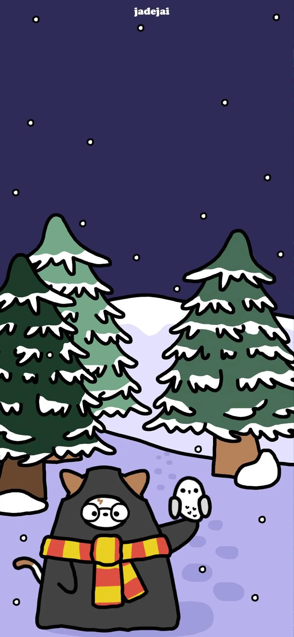 Funny Winter Scene Cartoon with Snow and Trees Wallpaper