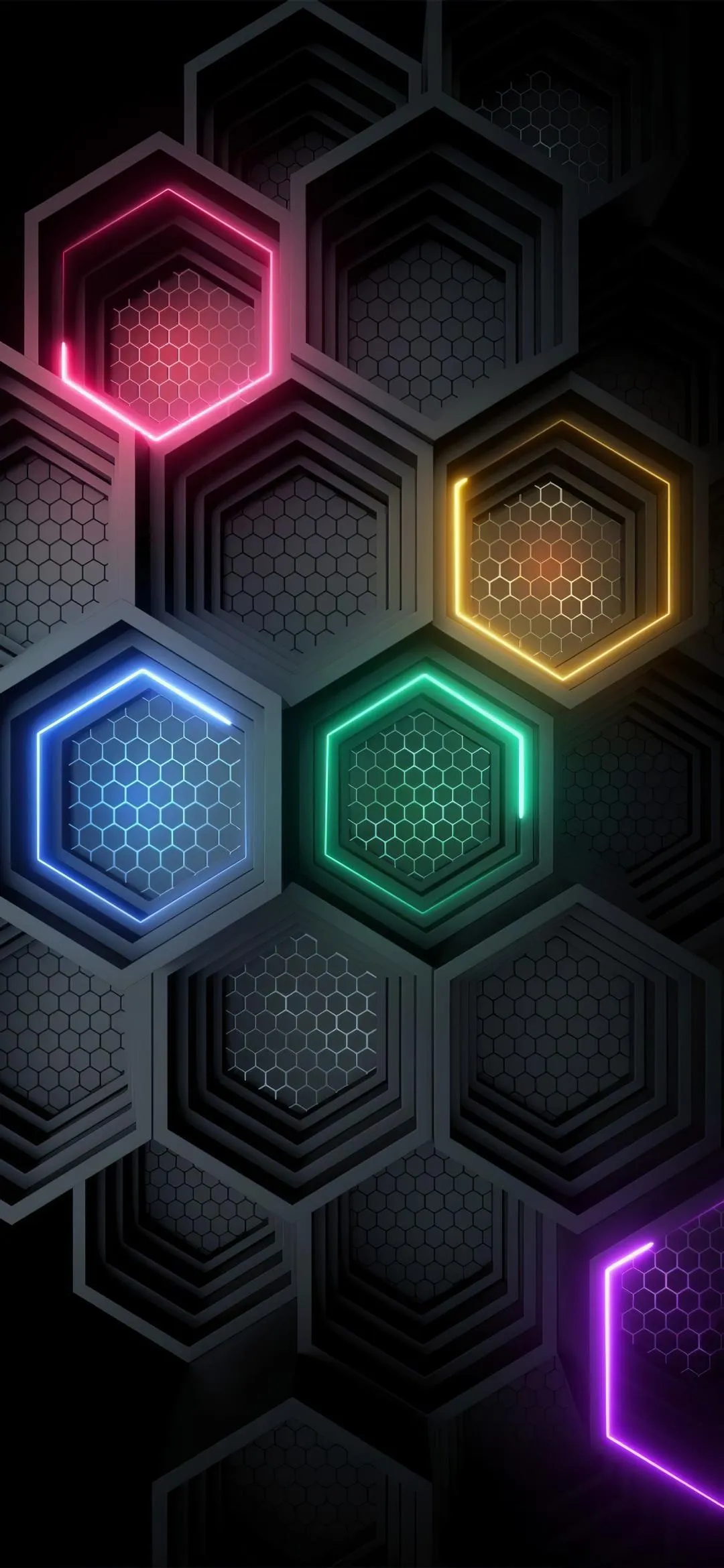 Futuristic Hexagonal Neon Light Pattern Wallpaper Background