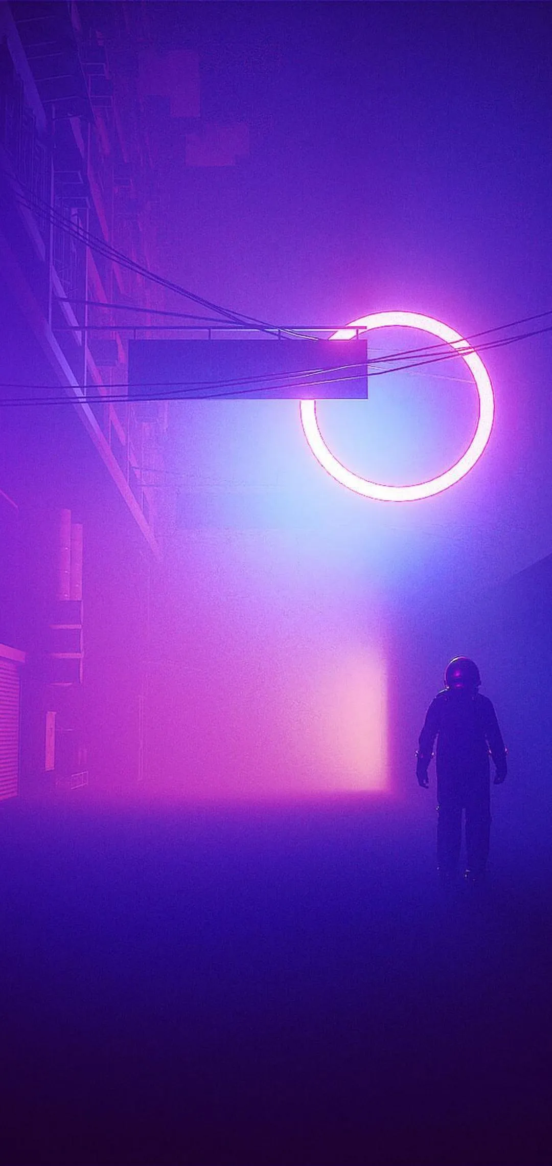 Futuristic Neon Purple Circle Sci Fi Light Art Wallpaper