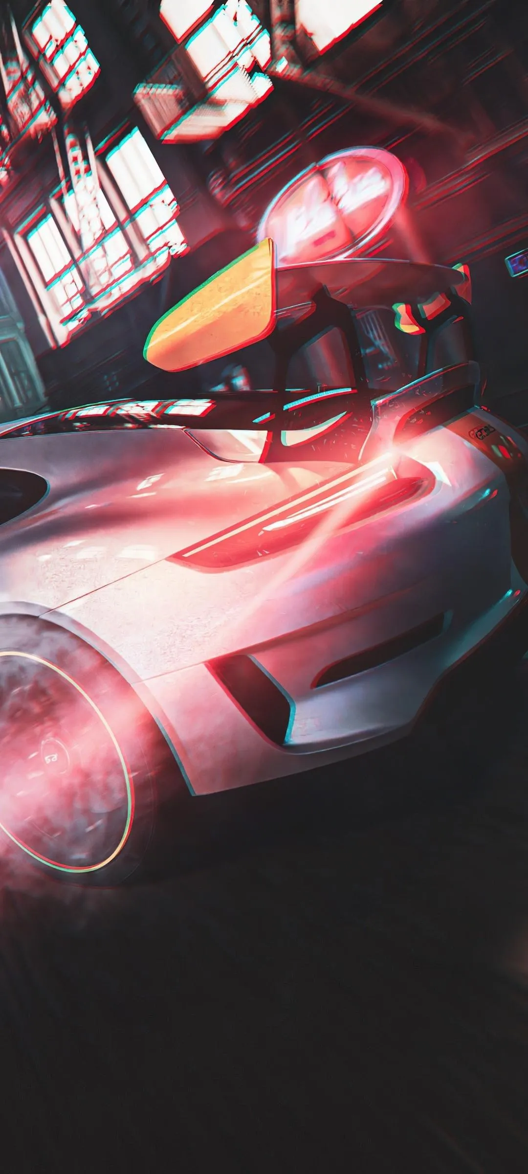 Futuristic White Sports Car Speed Motion Art Wallpaper