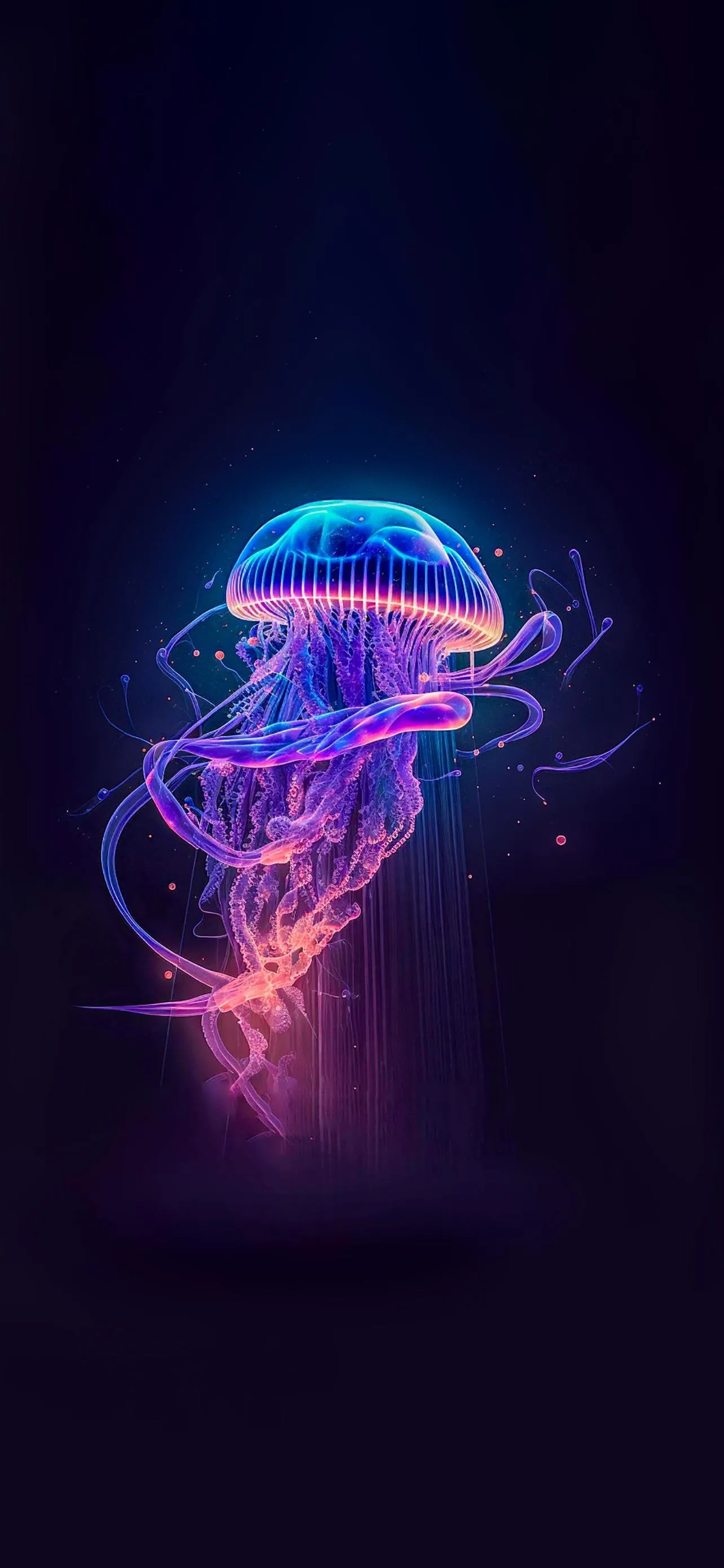 Glowing Jellyfish Floating in Deep Ocean Art Wallpaper