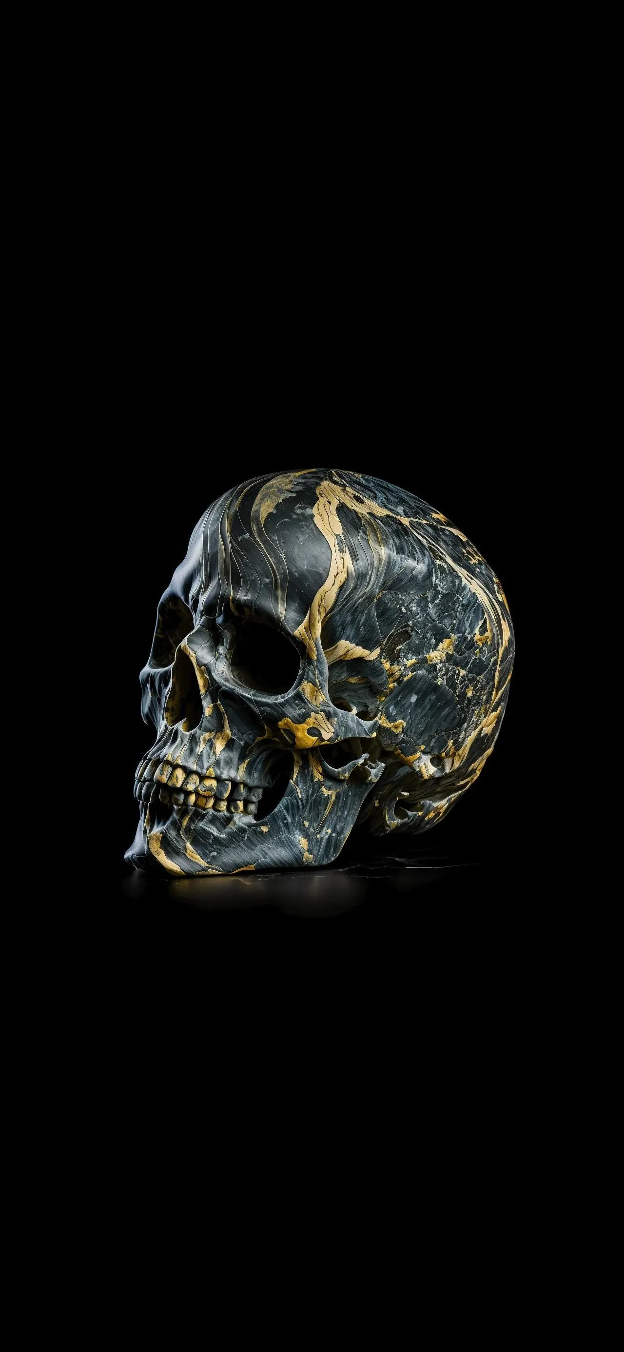 Golden Skull in Darkness Realistic Digital Wallpaper
