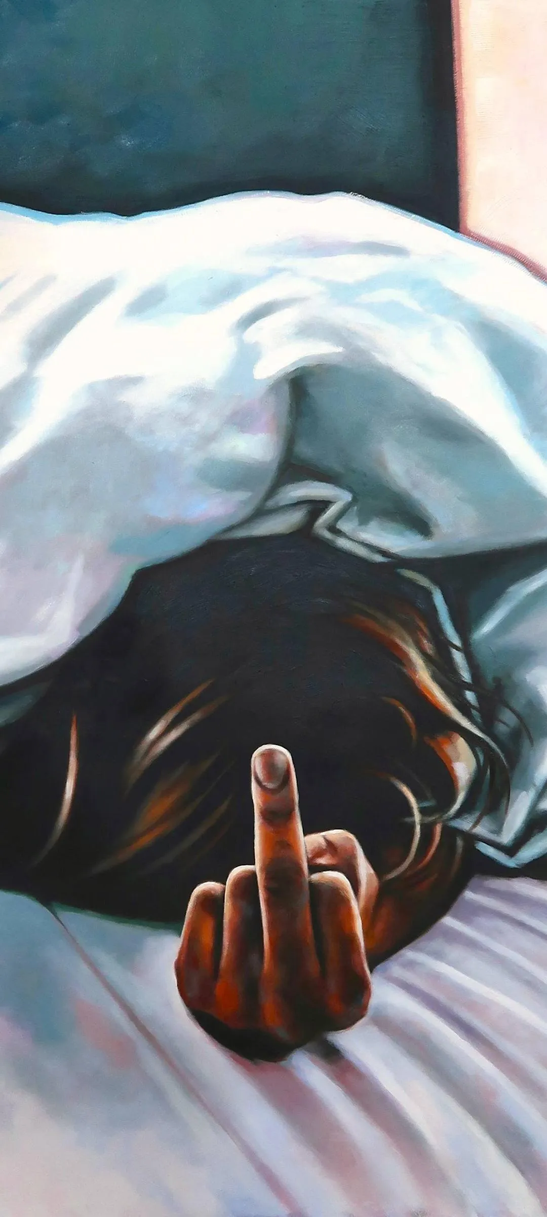 Hand Gesture with Blue Blanket Minimalist Wallpaper