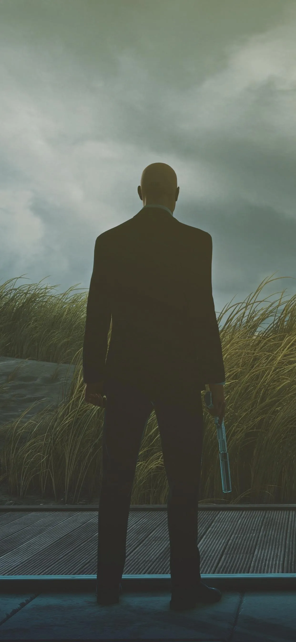 Lone Figure in Nature Misty Morning Ambiance Wallpaper