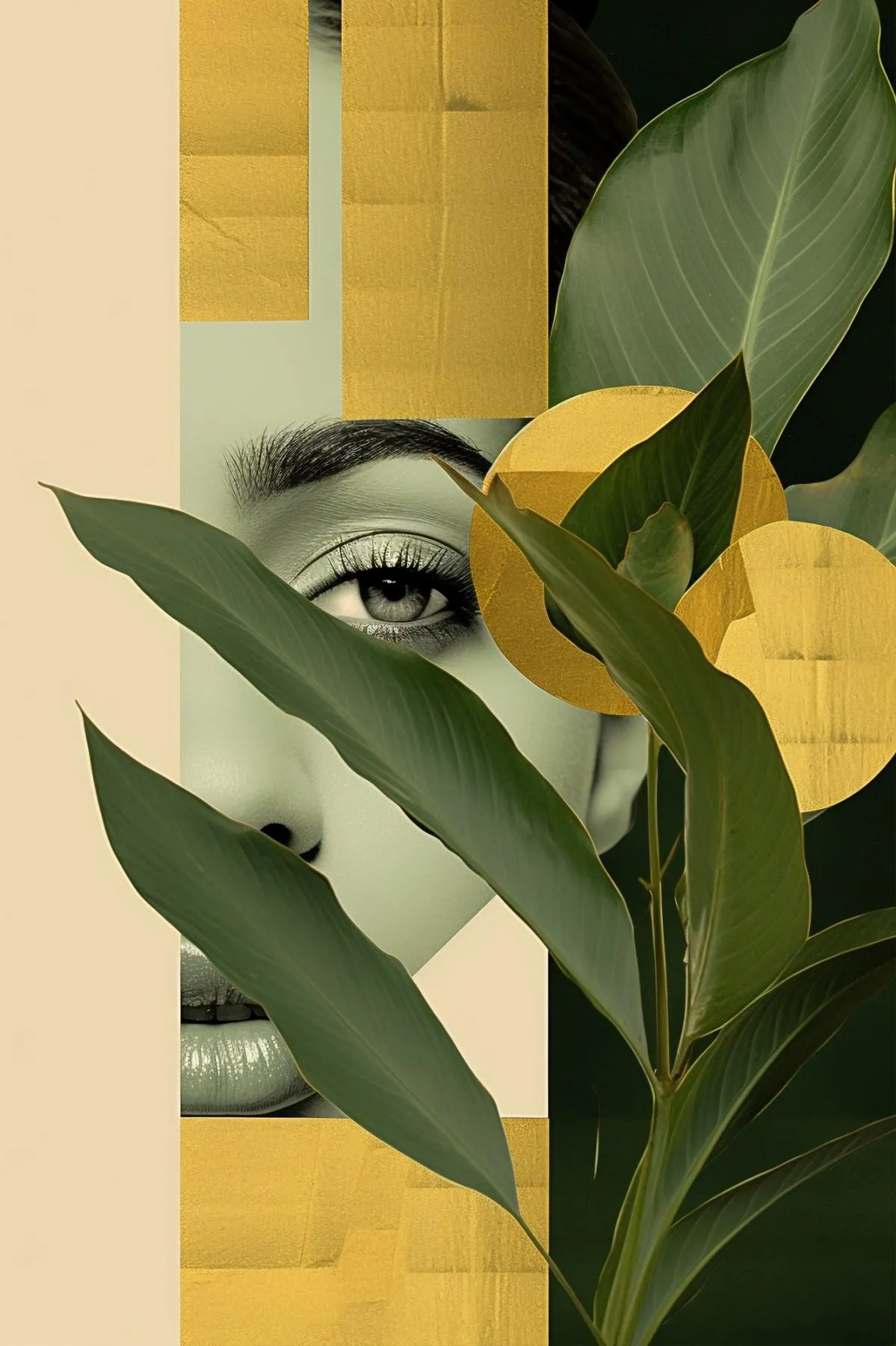 Modern Plant Leaves Face Design with Soft Yellow Tones