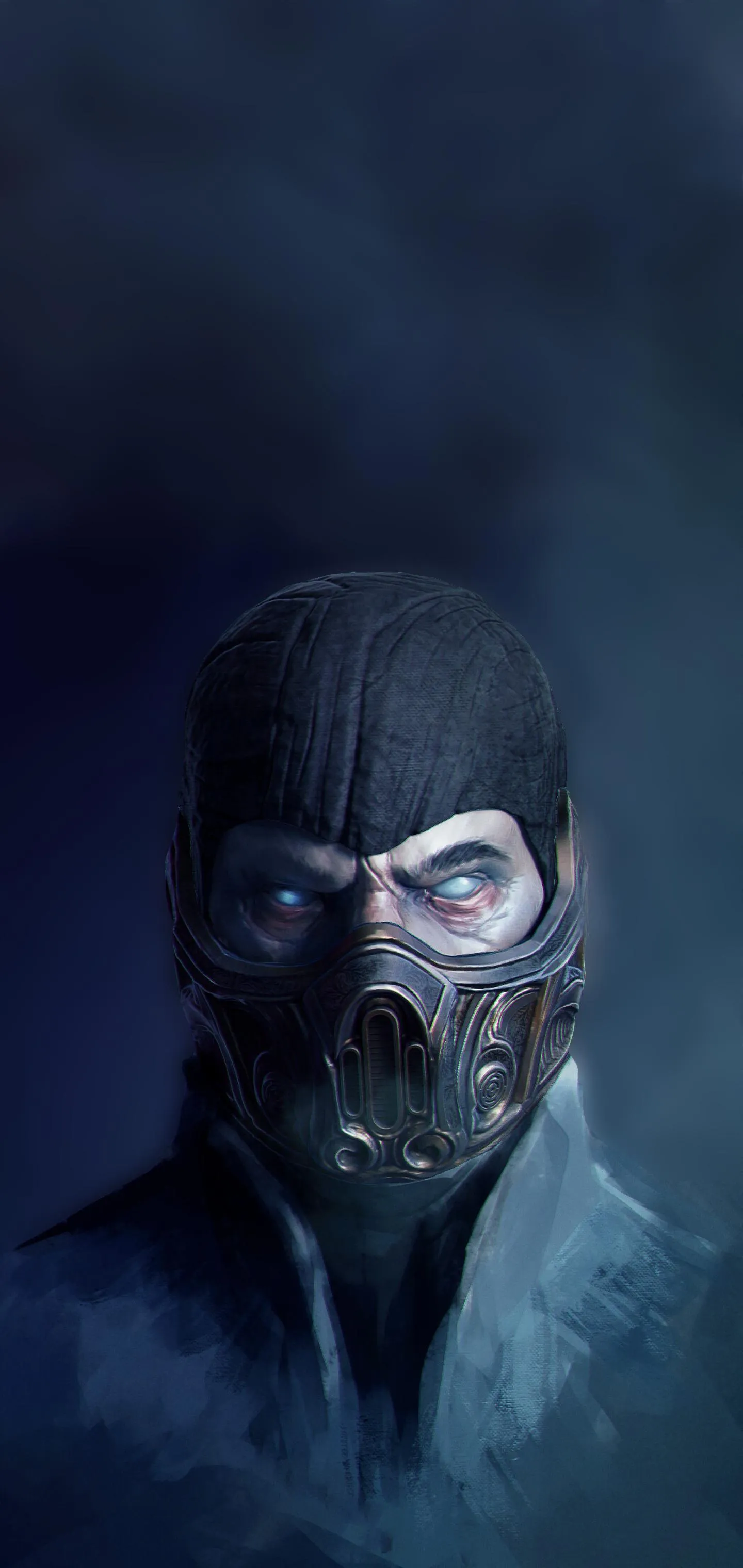 Mysterious Masked Character in Dark Blue Wallpaper