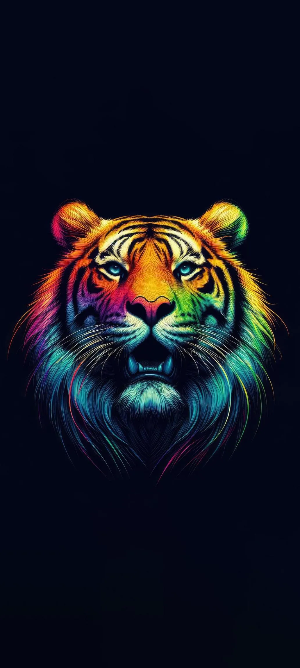 Neon Tiger Face Glowing Digital Artwork Free Wallpaper