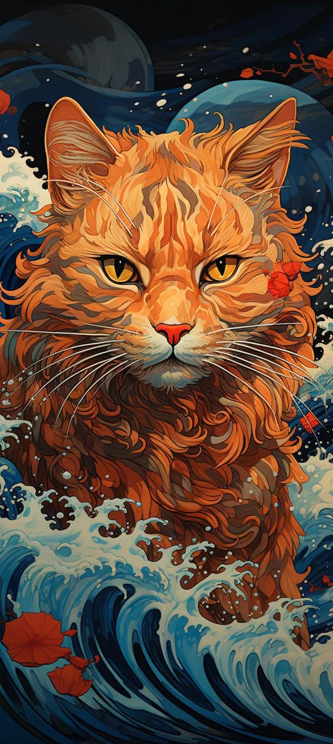 Orange Cat with Detailed Fur Artistic Portrait Wallpaper