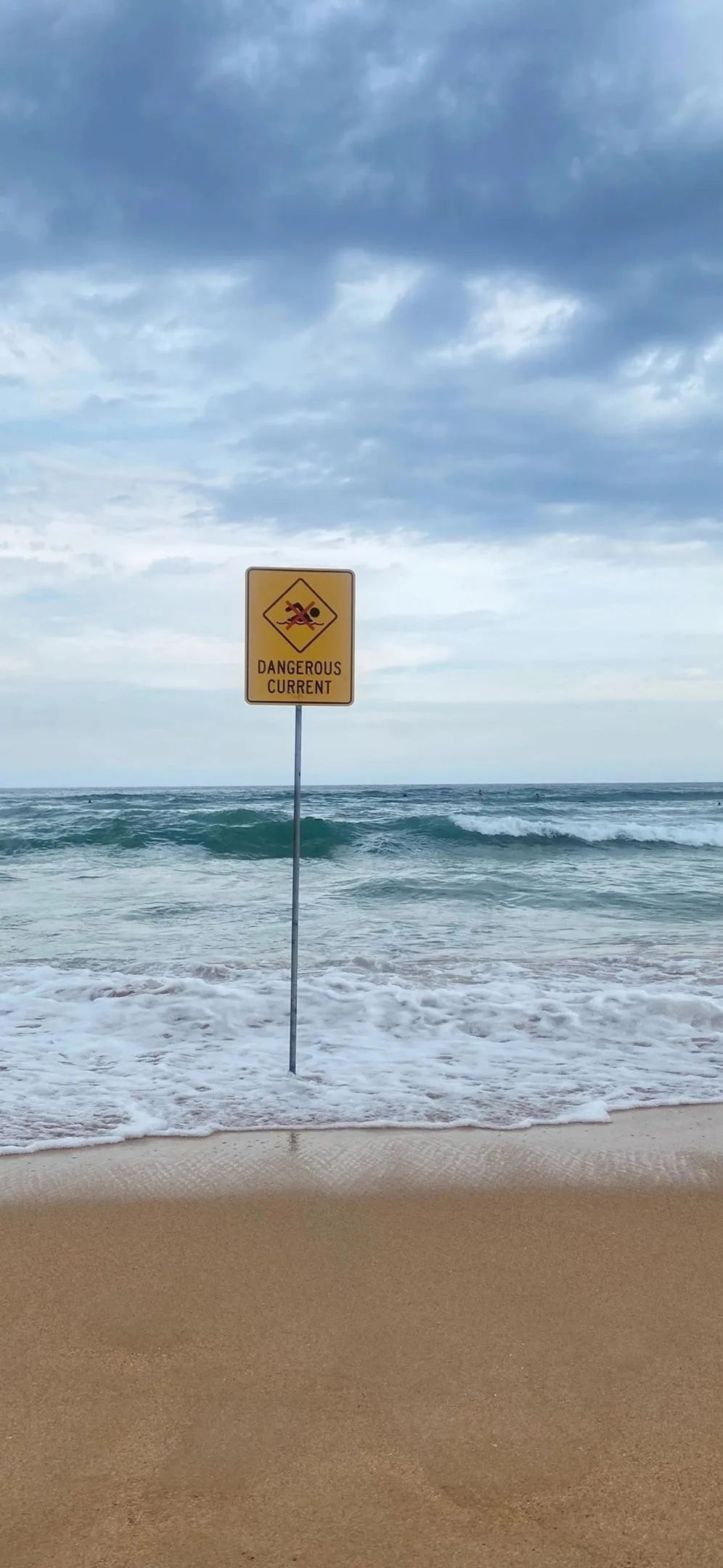 Peaceful Beach Sign Scene with Ocean Horizon View Wallpaper