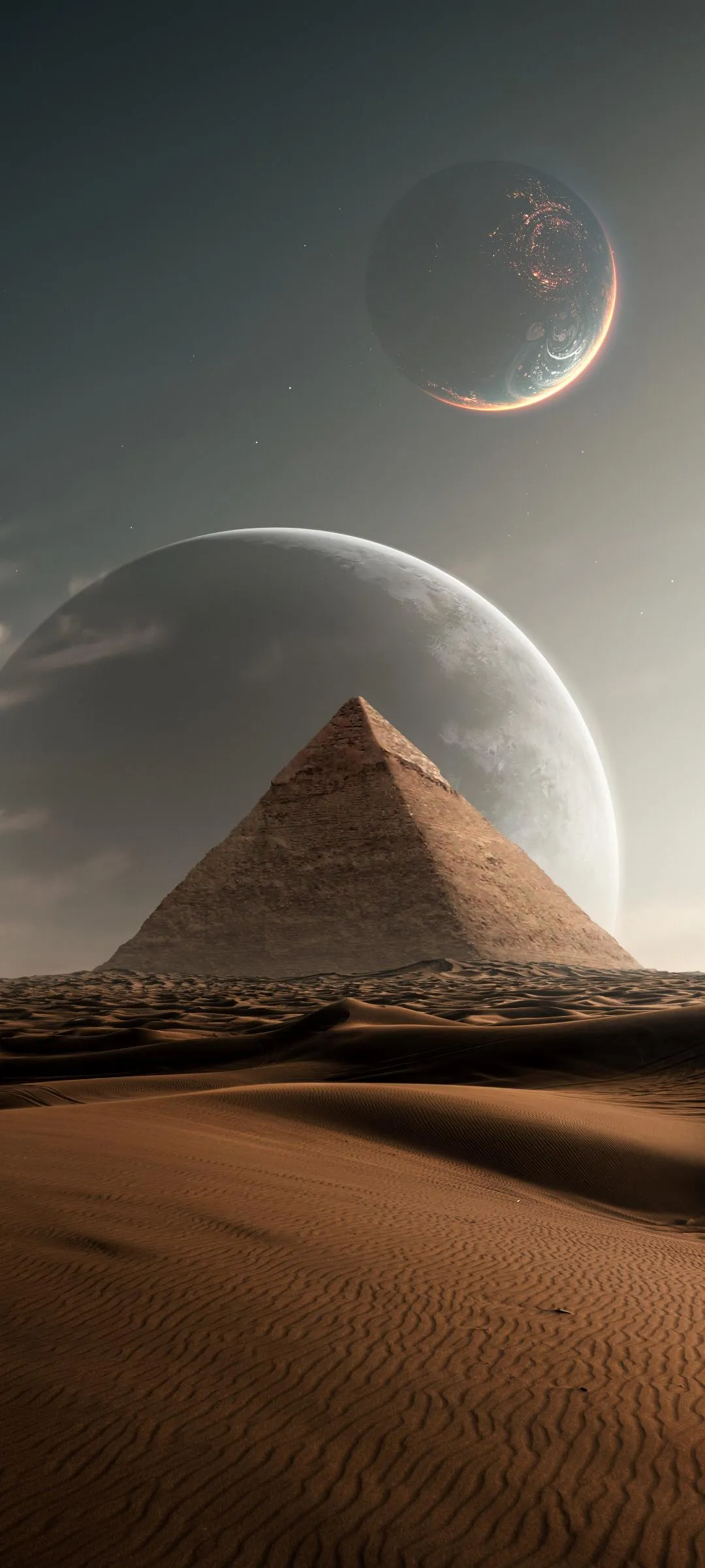 Pyramid and Moon in Desert Fantasy Night Wallpaper