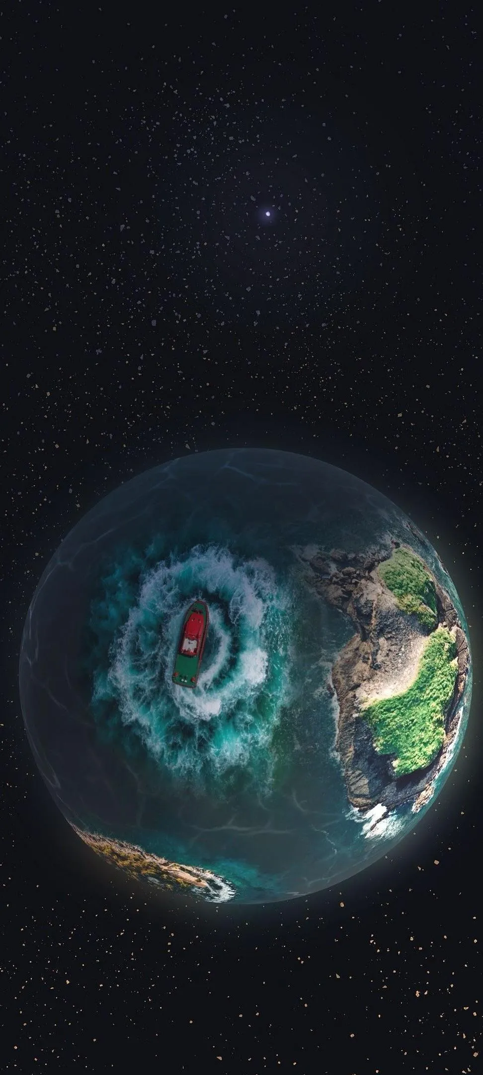 Realistic Earth Planet Floating in Black Space Wallpaper