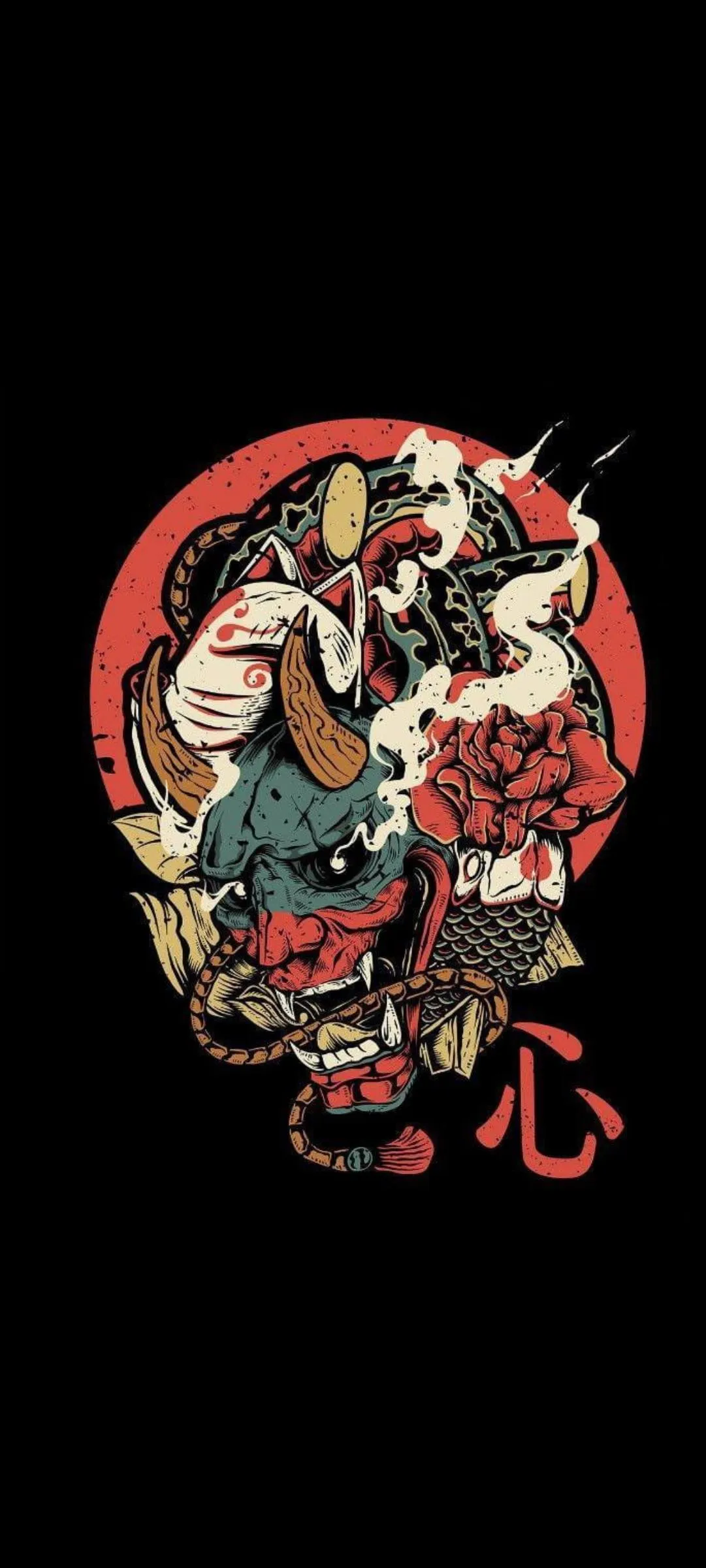 Red Samurai Mask Artistic Japanese Style Design Wallpaper