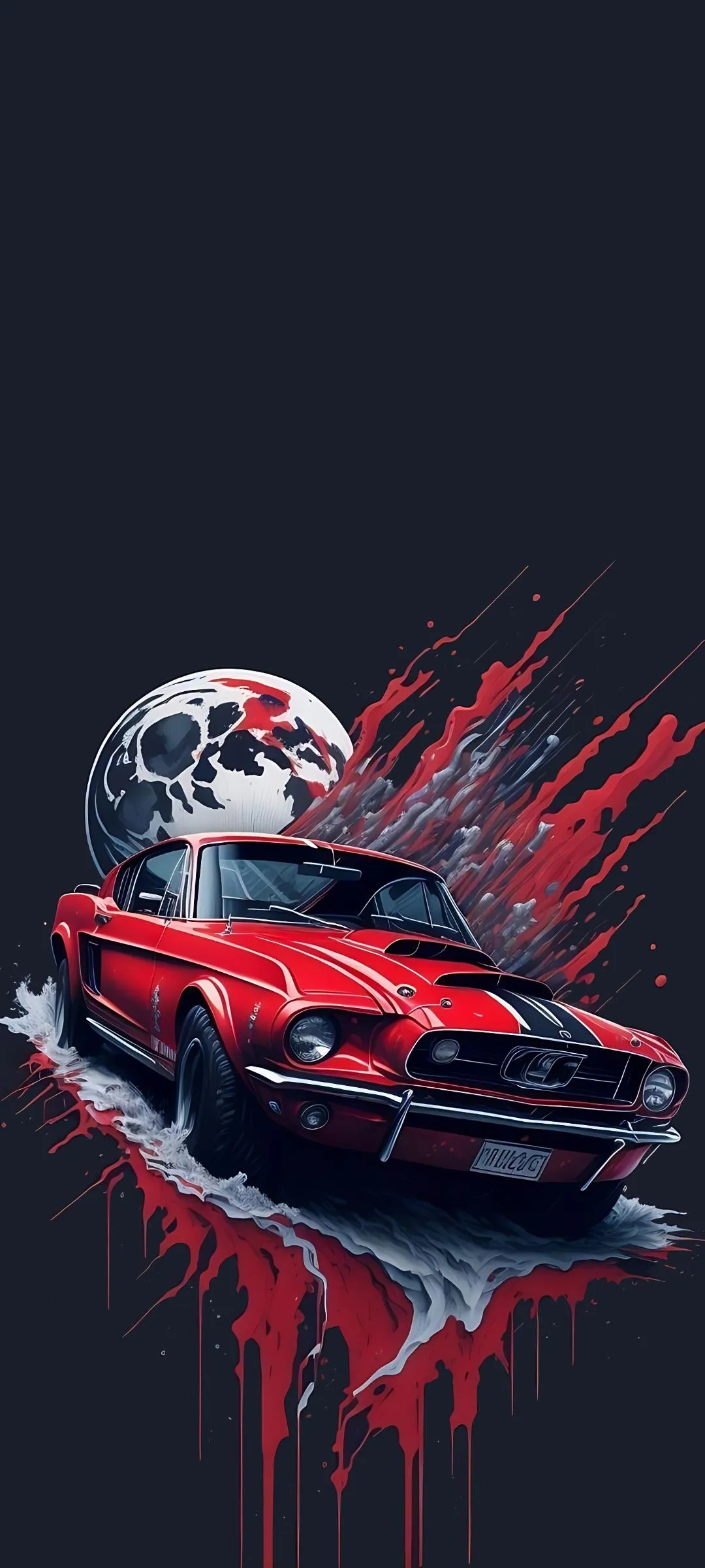 Red Sports Car Crashing Through Fire and Smoke Wallpaper