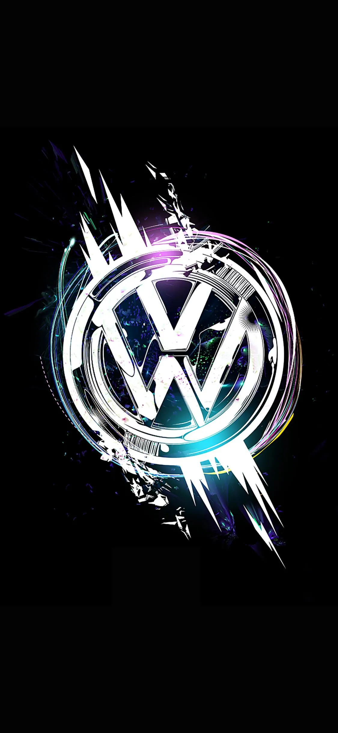 Silver VW Logo on Dark Neon Blue Background Wallpaper