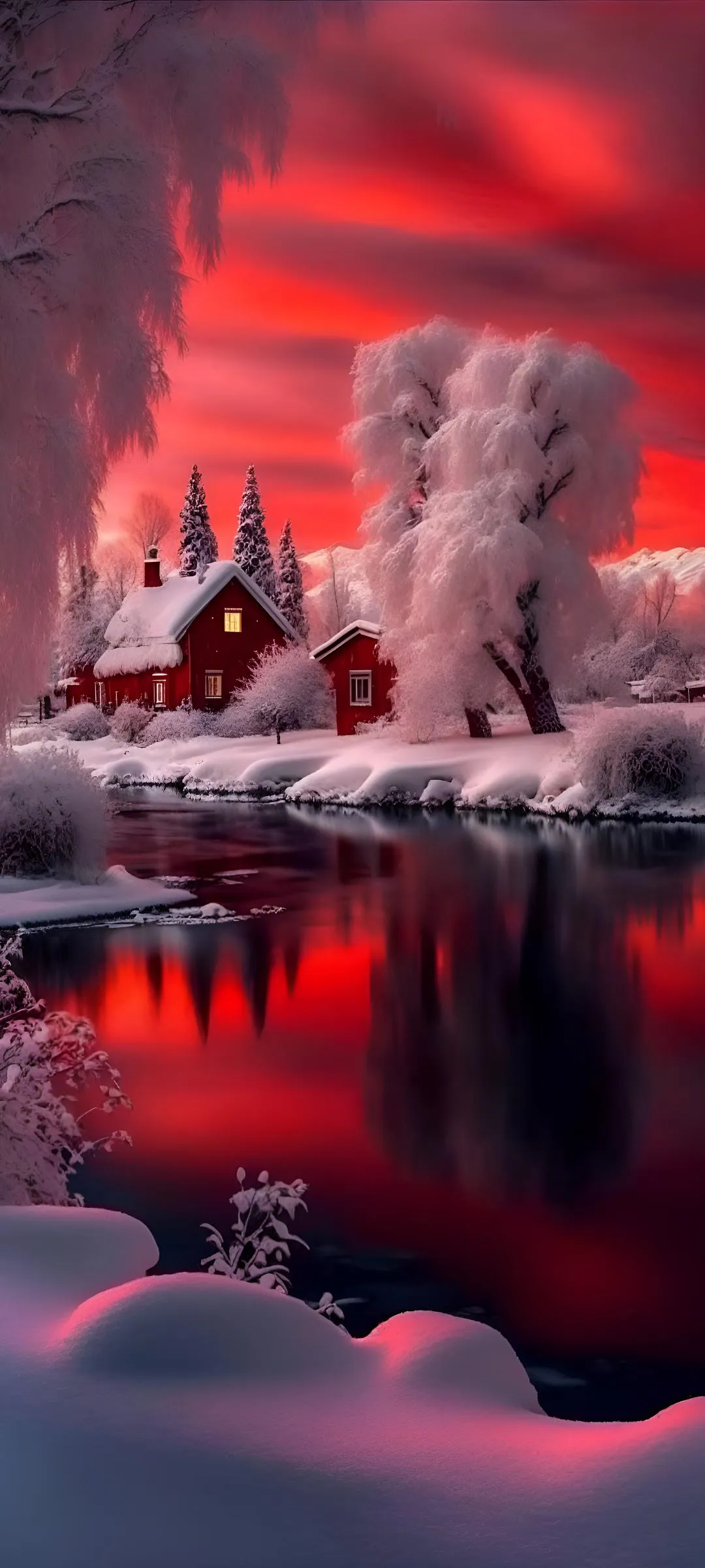Stunning Red Fantasy Landscape Mobile Wallpaper Background