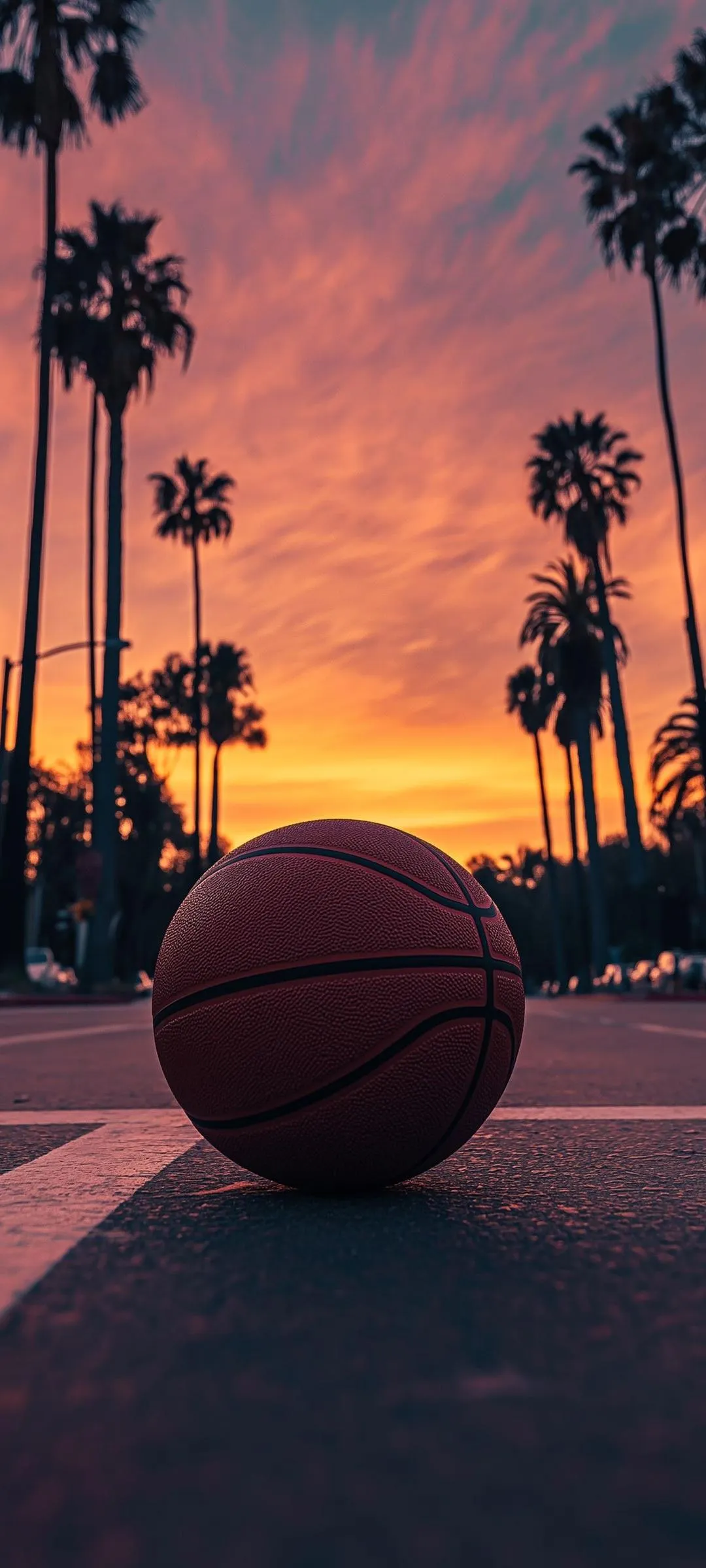 Sunset Basketball Court Palm Trees Aesthetic Wallpaper