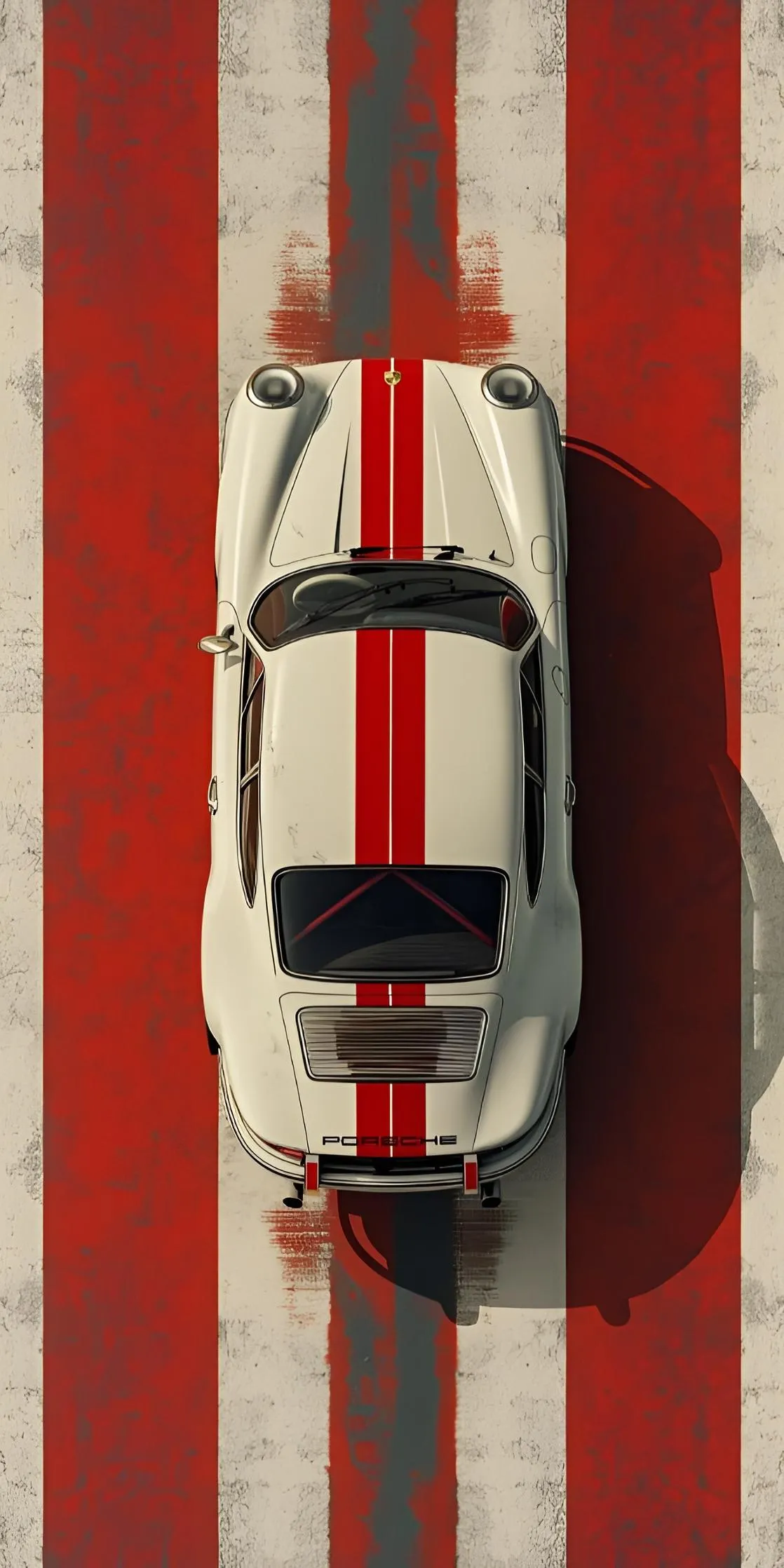 Top View Car on Red and White Road Modern Design Wallpaper