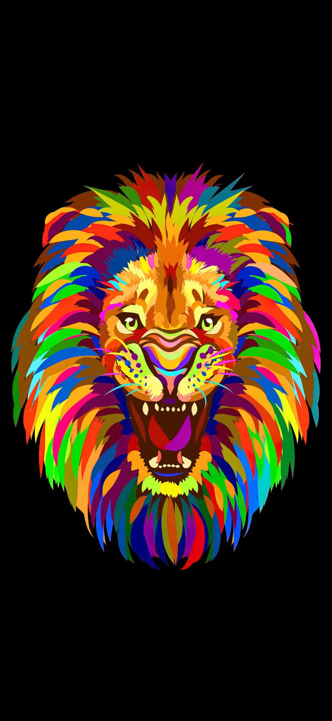 Vibrant Neon Lion Face Digital Art Wallpaper Background