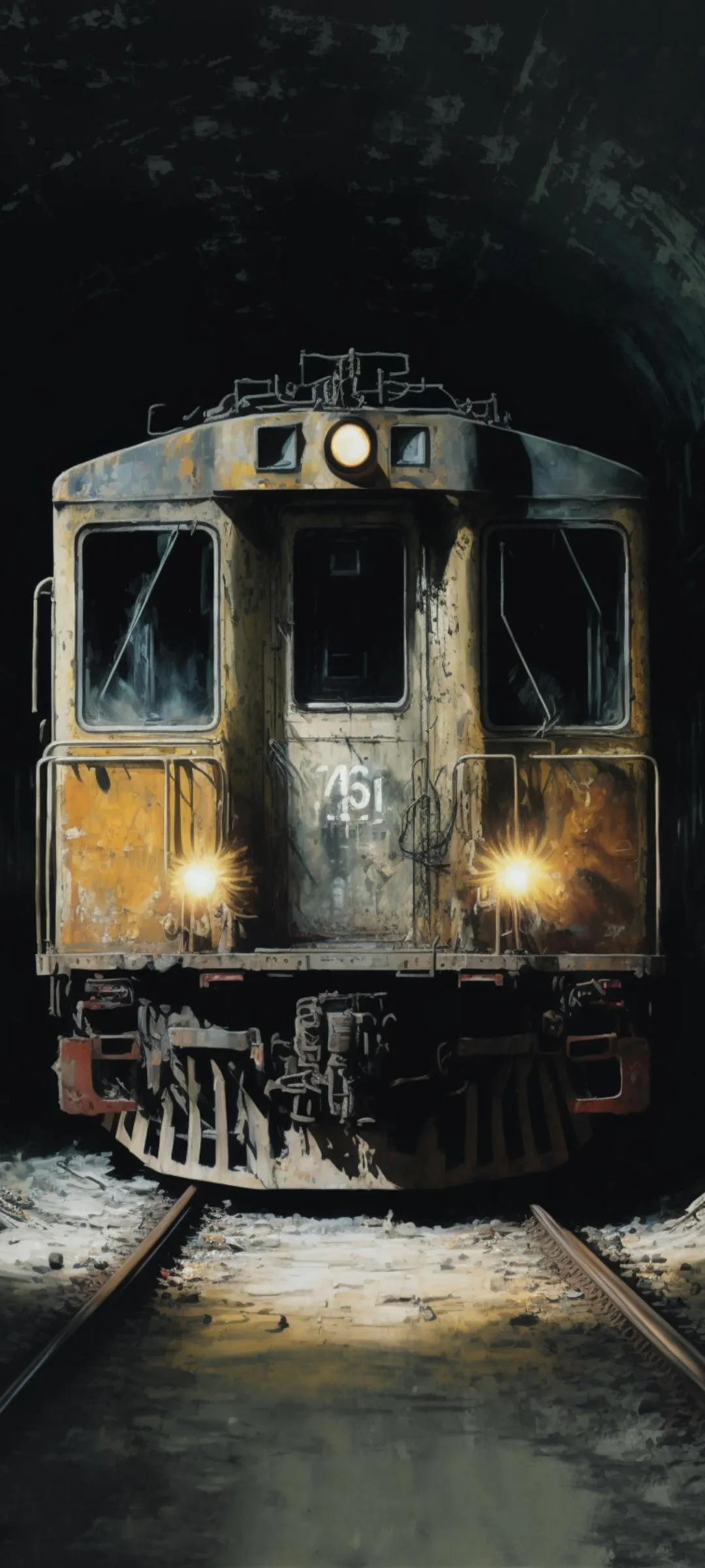 Vintage Train Engine in Misty Night Mobile Wallpaper