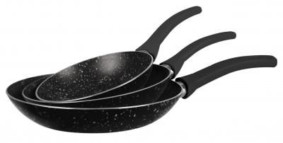 Grandi 3-piece Marble frying pan set (16-22-28 cm) in box, black granite
