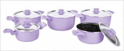 10-piece Grandi Pop pot set, 16-18-20-22-26 cm, mauve/black granite