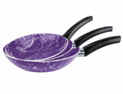 Grandi 3 Marble Pan Set 16-22-28cm with Box, Purple Marble