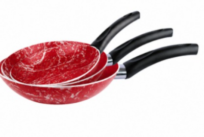 Grandi 3 Marble Fry Pan Set 16-22-28 cm in Box, Marble Red