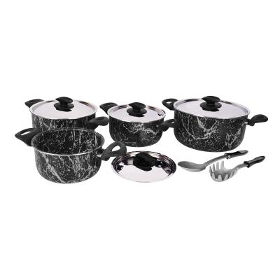 Grandi Cook Marble set 10 pcs Stewpot 16-18-22-26 + 2 Kitchen Tools Free Granite Blue