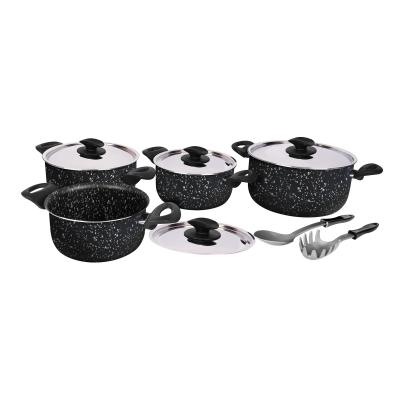 Grandi Cook Marble set 10 pcs Stewpot 16-18-22-26 + 2 Kitchen Tools Free Granite Blue