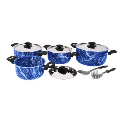 Grandi Cook Marble set 10 pcs Stewpot 16-18-22-26 + 2 Kitchen Tools Free Granite Blue