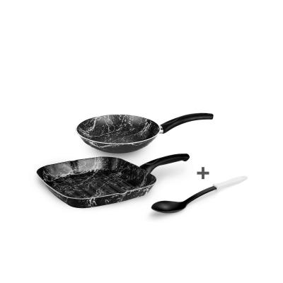 Grandi Cook Marble Grill 28 + Frypan 22 +1 kitchen tools Marbel Black
