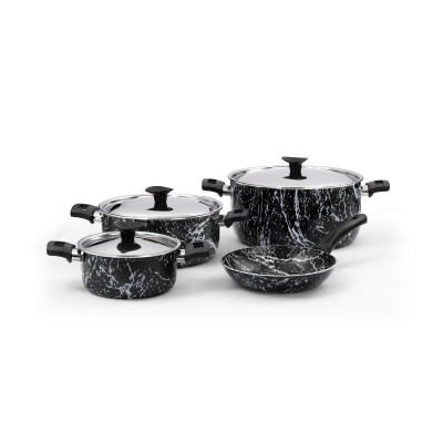 Grandi Cook Marble set 7 pcs Stewpot 16-18-24 + Frypan 18 Marbel Black