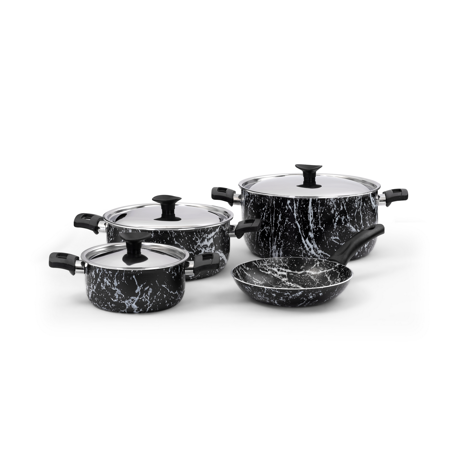 Grandi Cook Marble set 7 pcs Stewpot 16-18-24 + Frypan 18 Marbel Black