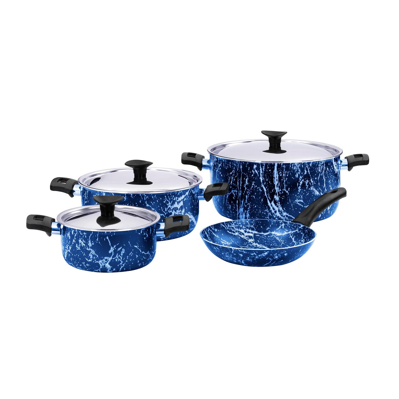 Grandi Cook Marble Blus Set 7Pcs Stewpot 16-20-26 + Frypan 20 Granite Blue