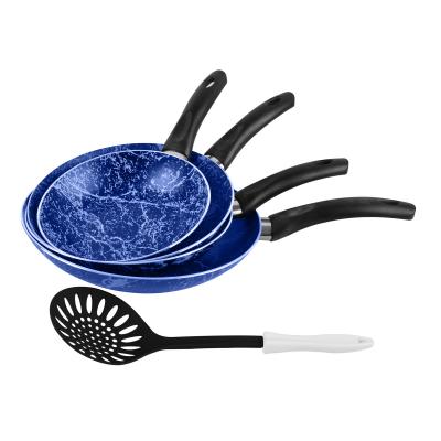 Grandi Cook Marble Fry Pan Set 18-20-24-30 + Kitchen tool Granite Blue