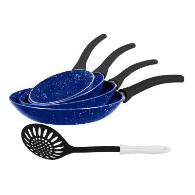Grandi Cook Marble Fry Pan Set 18-20-24-30 + Kitchen tool Granite Blue