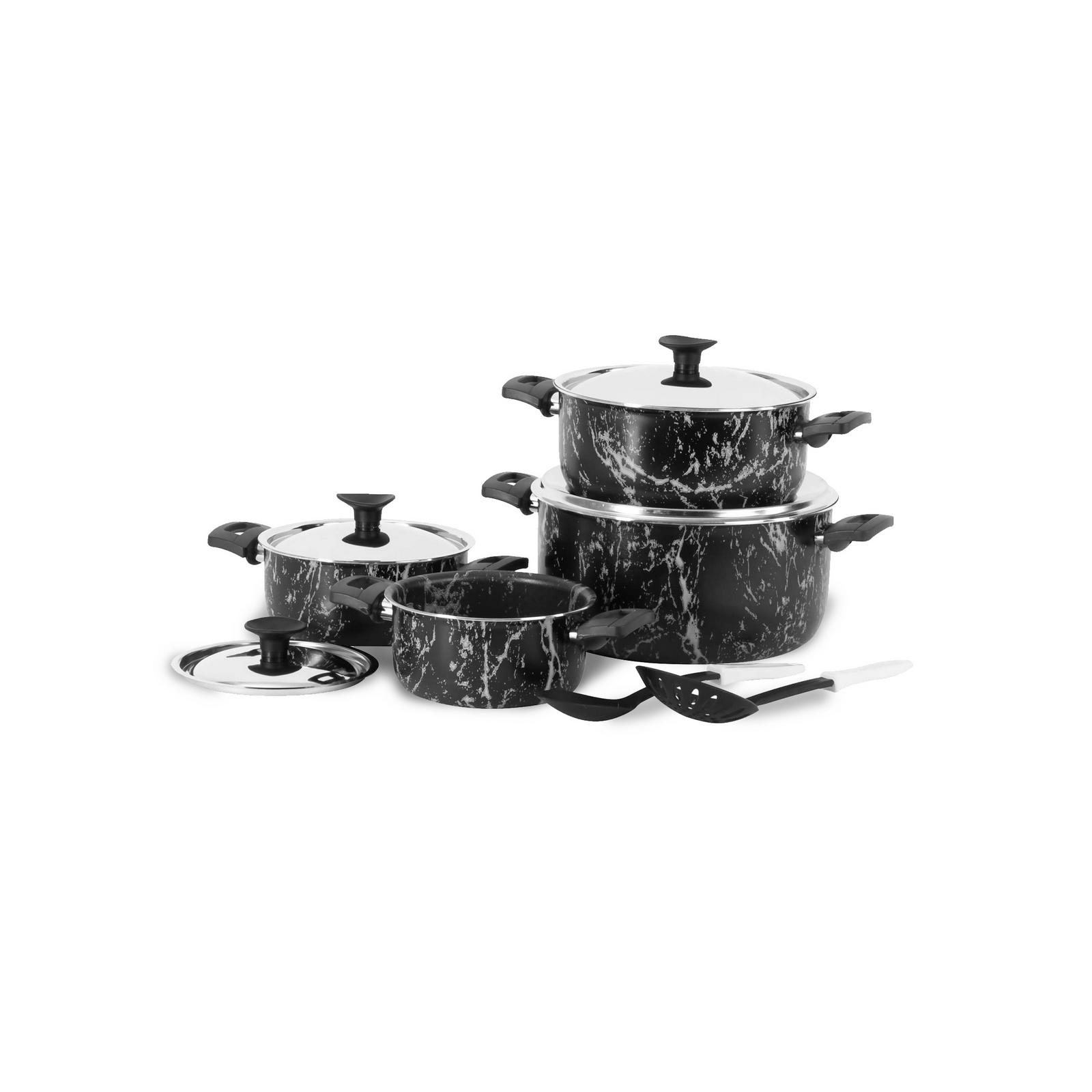 Grandi Cook Marble set 10 pcs Stewpot 16-18-20-26 +2 kitchen tools Marbel Black